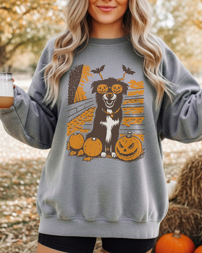 Halloween Themed Unisex Sweatshirt, Cozy Fall Apparel, Dog Lover Gift, Pumpkin Decor, Casual Fall Fashion, Spooky Season Sweatshirt