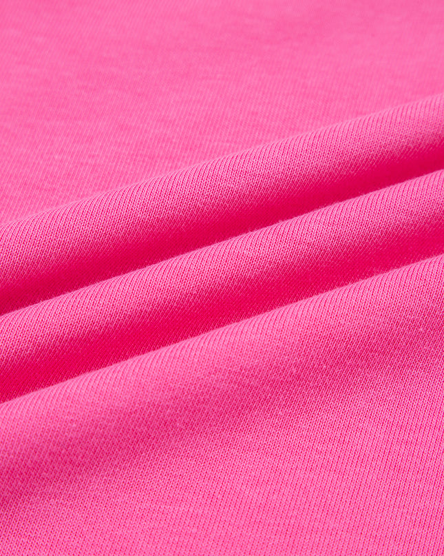 Bright Pink Raw Edge Henley Pullover and Jogger Pants Set