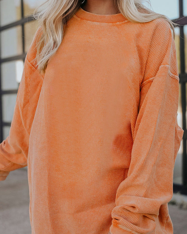 Red Plain Drop Sleeve Rib Knit Oversized Sweatshirt