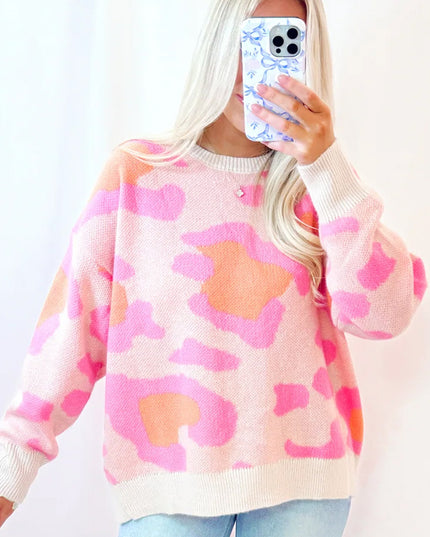 Sachet Pink Cheetah Colorblock Sweater
