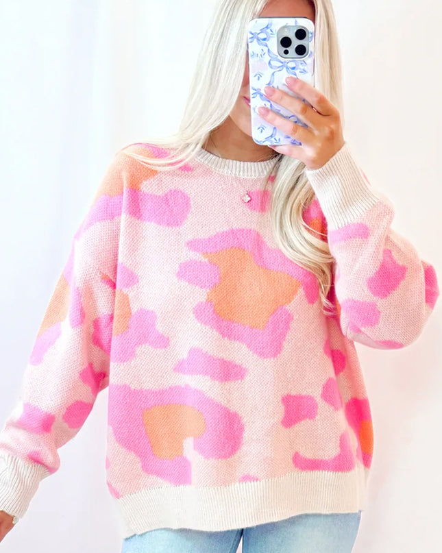 Sachet Pink Cheetah Colorblock Sweater
