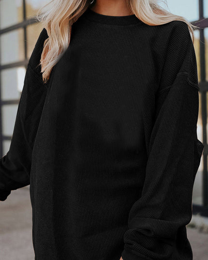 Red Plain Drop Sleeve Rib Knit Oversized Sweatshirt