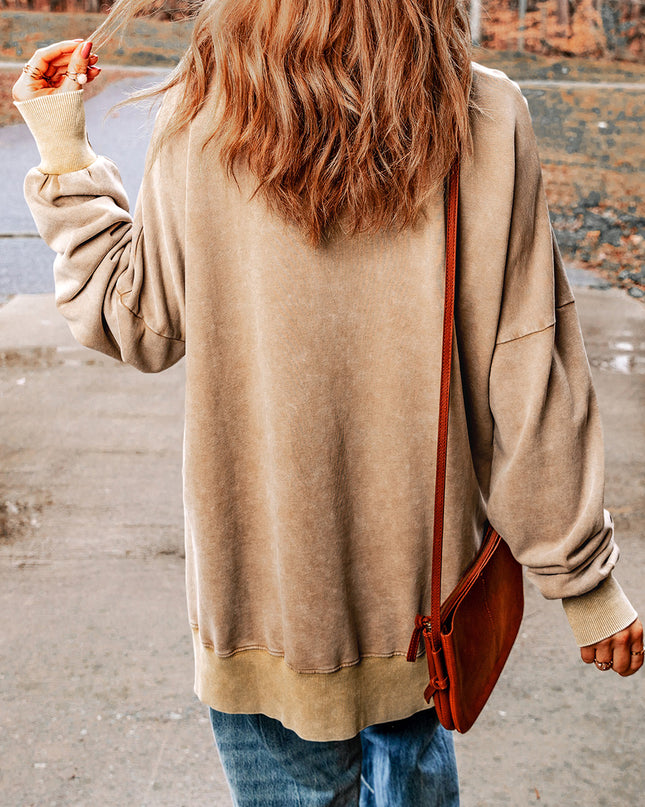 Khaki Plain Drop Shoulder Ribbed Trim Oversized Sweatshirt