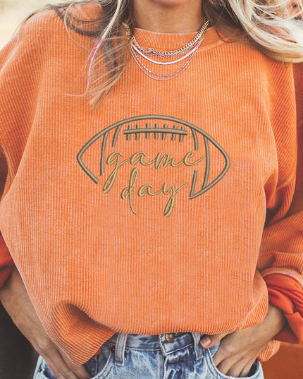 Dark Blue Football Graphic Drop Shoulder Game Day Corded Sweatshirt