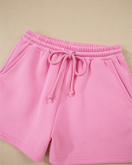 Strawberry Pink Colorblock Pullover and Drawstring Shorts Set