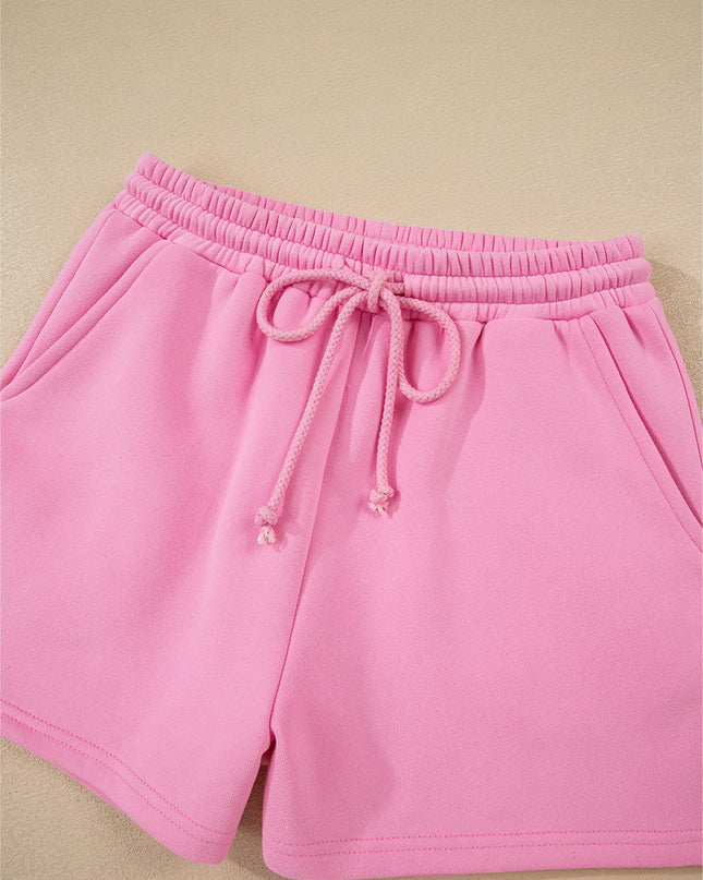 Strawberry Pink Colorblock Pullover and Drawstring Shorts Set