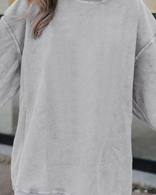 Red Plain Drop Sleeve Rib Knit Oversized Sweatshirt