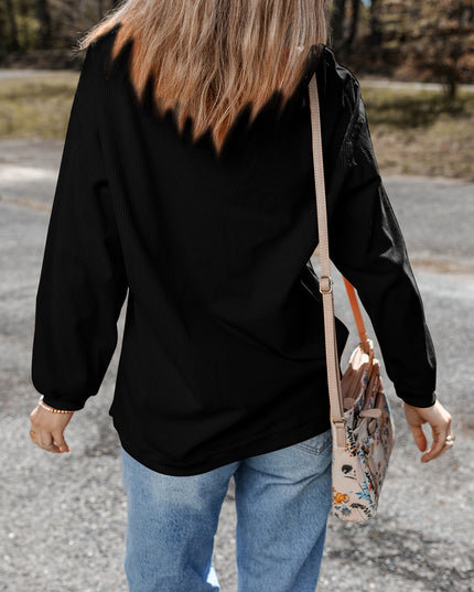Dark Blue Football Graphic Drop Shoulder Game Day Corded Sweatshirt