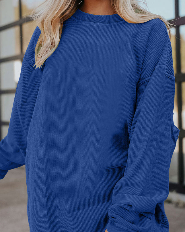 Red Plain Drop Sleeve Rib Knit Oversized Sweatshirt