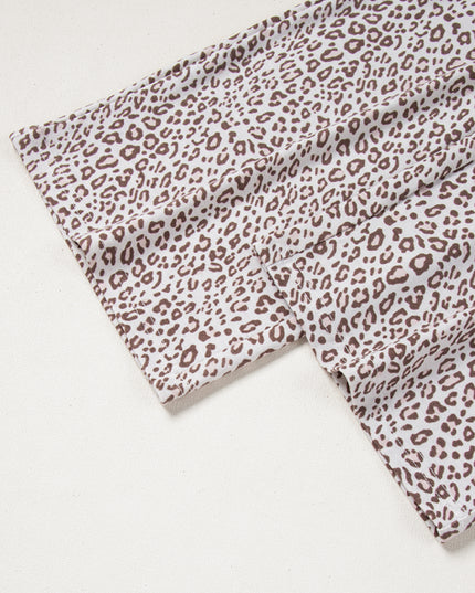 White Allover Leopard Print Long Sleeve and Pants Pajama Set