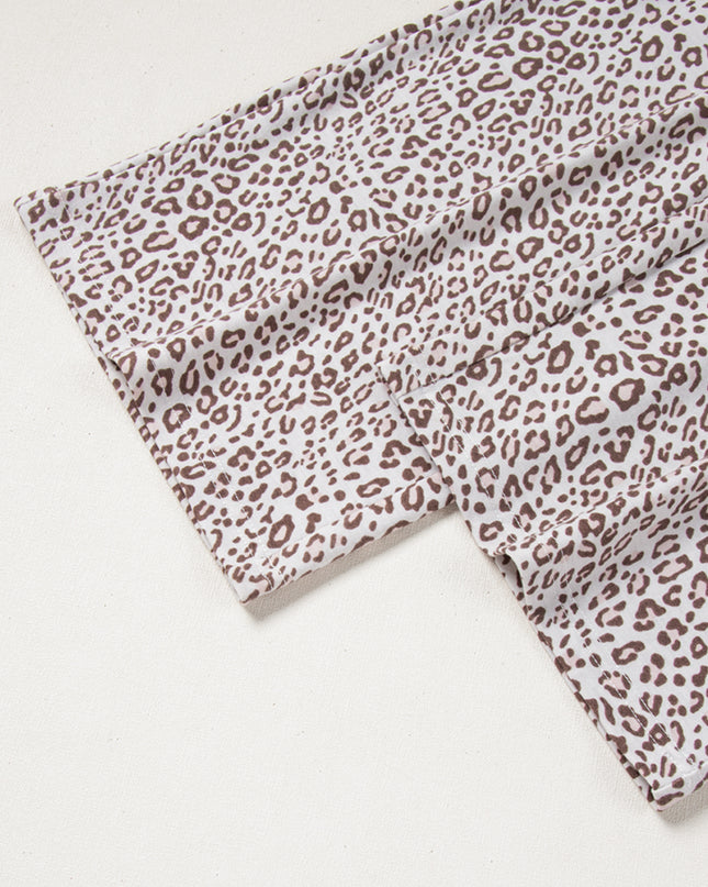 White Allover Leopard Print Long Sleeve and Pants Pajama Set