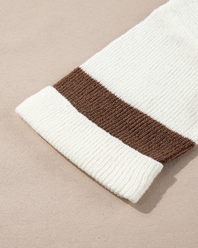 Brown Stripe Cropped Drop Sleeve Sweater