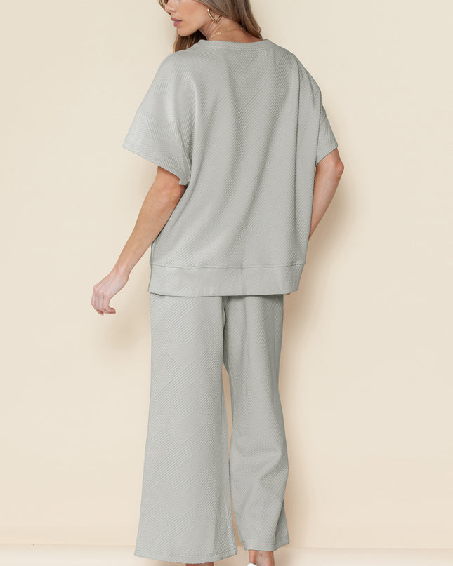 Black Textured Loose Fit T Shirt and Drawstring Pants Set
