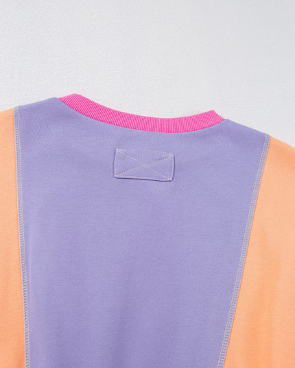 Grapefruit Orange Colorblock Patchwork Drop Shoulder Top