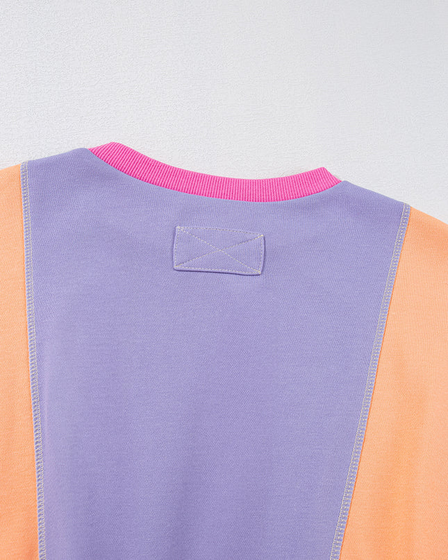 Grapefruit Orange Colorblock Patchwork Drop Shoulder Top