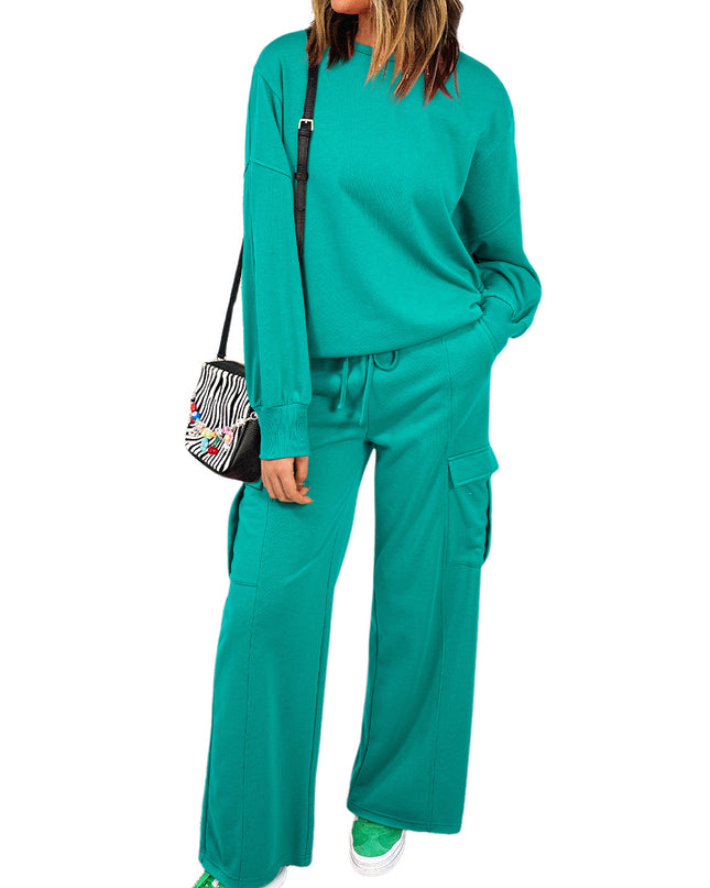 Lapis Mineral Wash Pullover and Wide Leg Cargo Pants Set