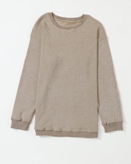 Green Ribbed Round Neck Drop Sleeve Pullover Sweatshirt