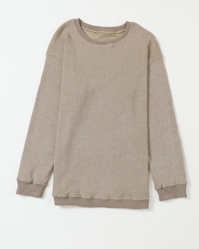 Green Ribbed Round Neck Drop Sleeve Pullover Sweatshirt