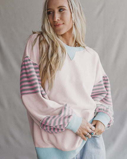Delicacy Colorblock Patchwork Striped Sleeve Sweatshirt