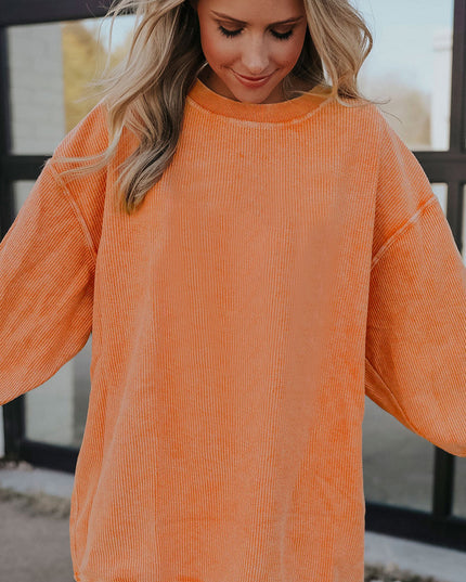 Red Plain Drop Sleeve Rib Knit Oversized Sweatshirt