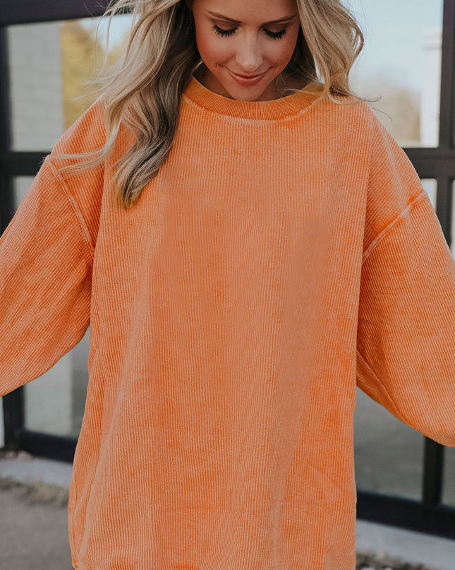 Red Plain Drop Sleeve Rib Knit Oversized Sweatshirt