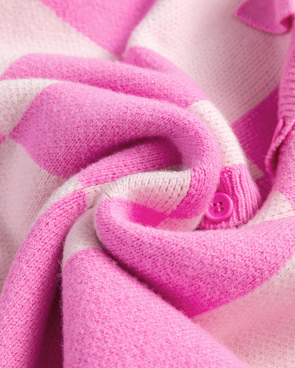 Pink Checkered Button Collared Sweater