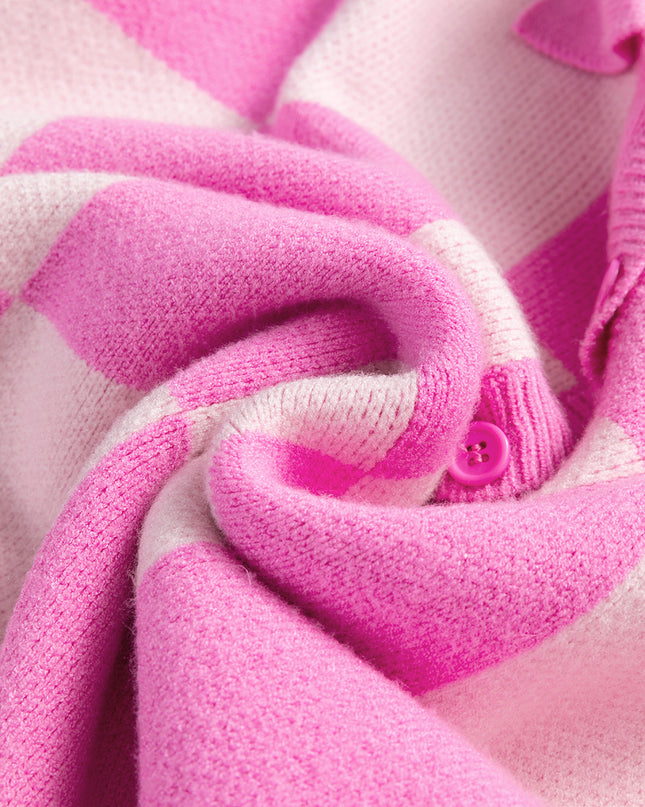 Pink Checkered Button Collared Sweater