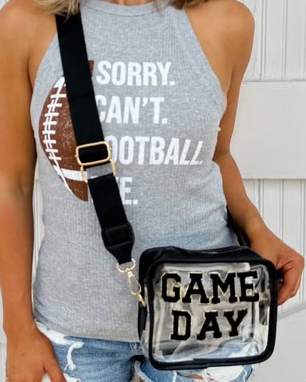 Black Chenille GAME DAY Pattern Clear Bag