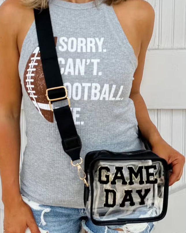Black Chenille GAME DAY Pattern Clear Bag