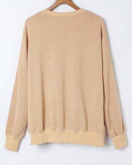 Khaki Plain Drop Shoulder Ribbed Trim Oversized Sweatshirt