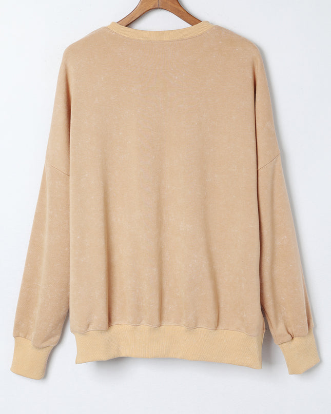 Khaki Plain Drop Shoulder Ribbed Trim Oversized Sweatshirt