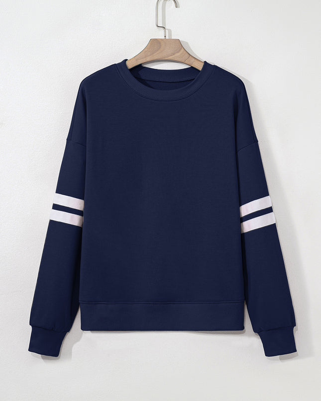 Fiery Red Preppy Striped Sleeve Loose Sweatshirt