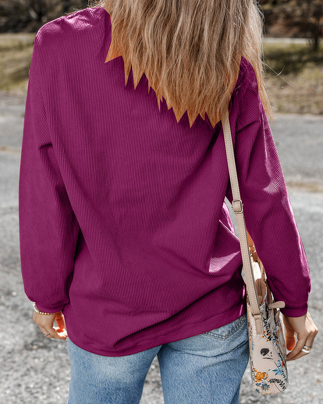 Red Plain Drop Sleeve Rib Knit Oversized Sweatshirt