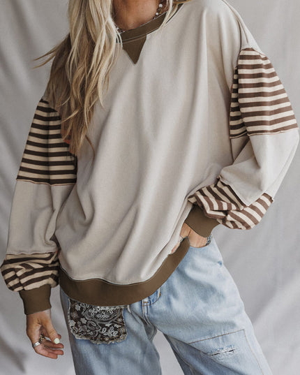 Delicacy Colorblock Patchwork Striped Sleeve Sweatshirt