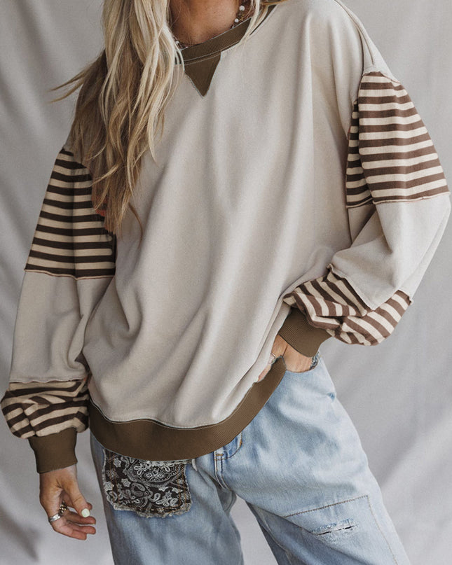 Delicacy Colorblock Patchwork Striped Sleeve Sweatshirt
