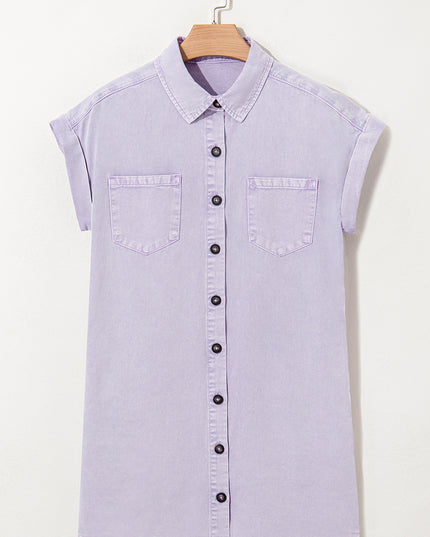 Orchid Petal Double Chest Pocket Denim Shirt Dress