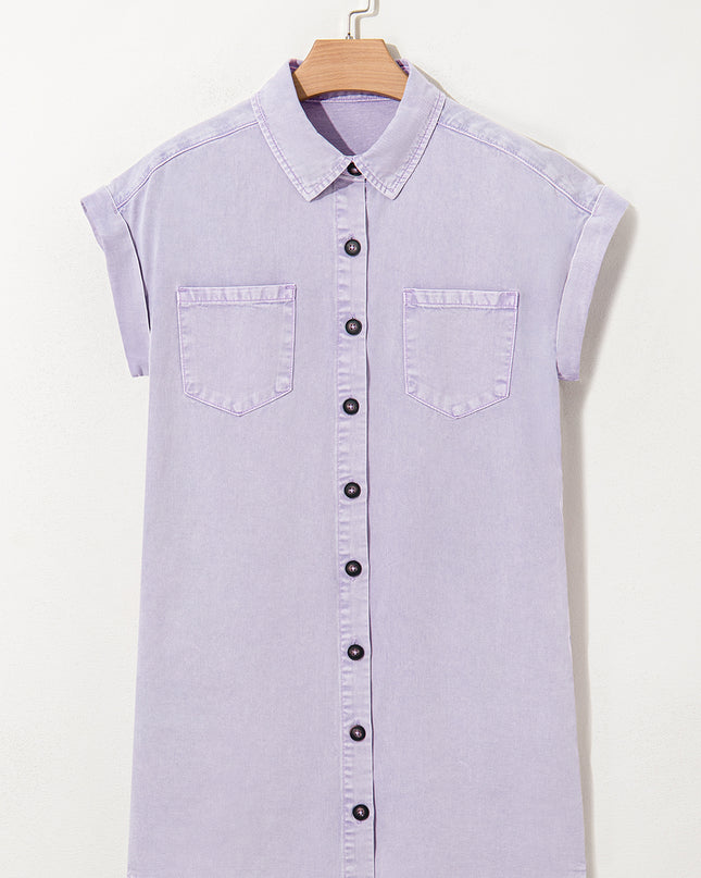 Orchid Petal Double Chest Pocket Denim Shirt Dress