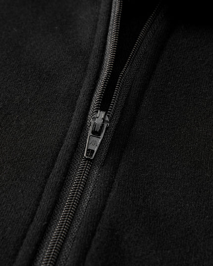 Black Zip Up Stand Collar Ribbed Thumbhole Sleeve Sweatshirt