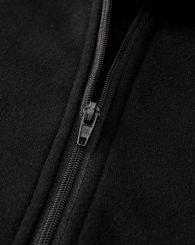 Black Zip Up Stand Collar Ribbed Thumbhole Sleeve Sweatshirt