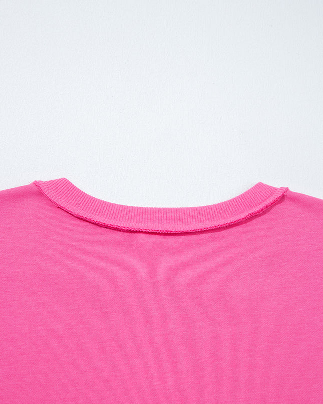 Bright Pink Raw Edge Henley Pullover and Jogger Pants Set
