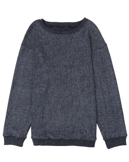 Green Ribbed Round Neck Drop Sleeve Pullover Sweatshirt