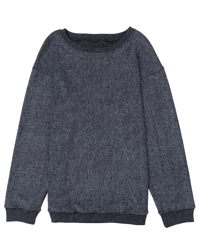Green Ribbed Round Neck Drop Sleeve Pullover Sweatshirt