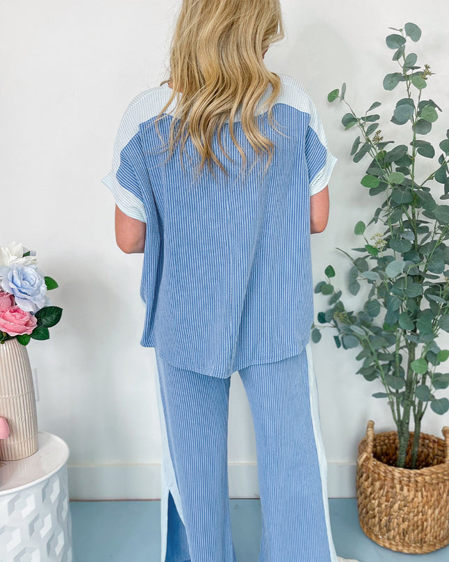 Sachet Pink Colorblock Patchwork Corded Pants Set