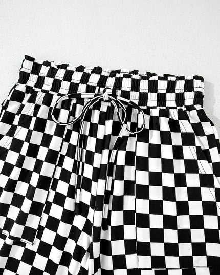Beige Checkered Print Long Sleeve Loose Fit Pajama Set