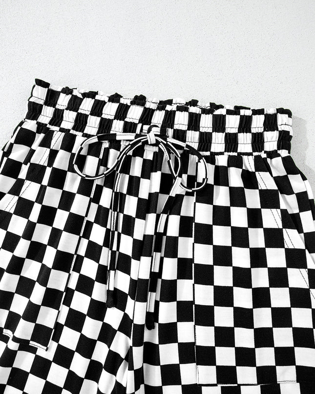 Beige Checkered Print Long Sleeve Loose Fit Pajama Set