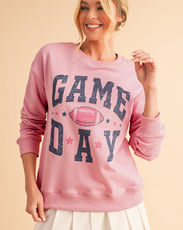Pink Game Day Sweatshirt – Rugby Style Drop Shoulder Graphic Pullover