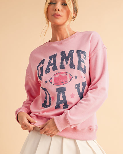 Pink Game Day Sweatshirt – Rugby Style Drop Shoulder Graphic Pullover