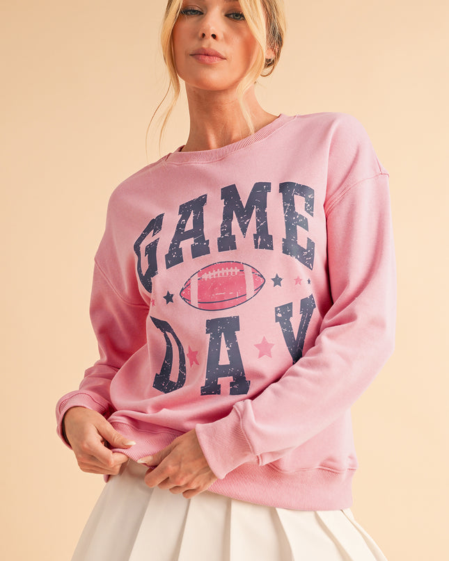 Pink Game Day Sweatshirt – Rugby Style Drop Shoulder Graphic Pullover
