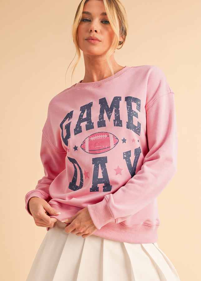 Pink Game Day Sweatshirt – Rugby Style Drop Shoulder Graphic Pullover