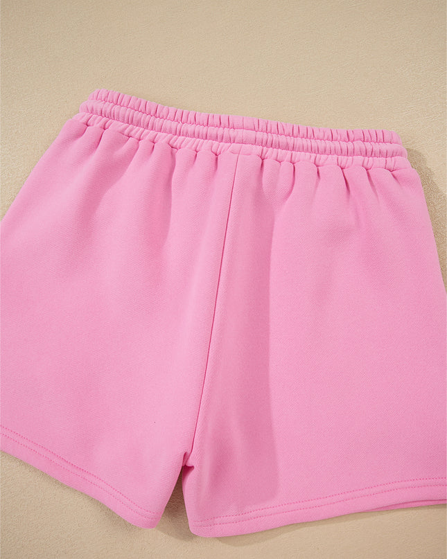 Strawberry Pink Colorblock Pullover and Drawstring Shorts Set